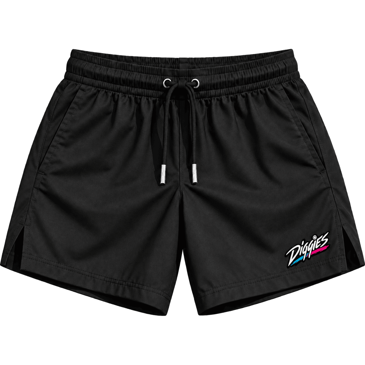 Black Diggies beach-volleyball performance shorts, front view