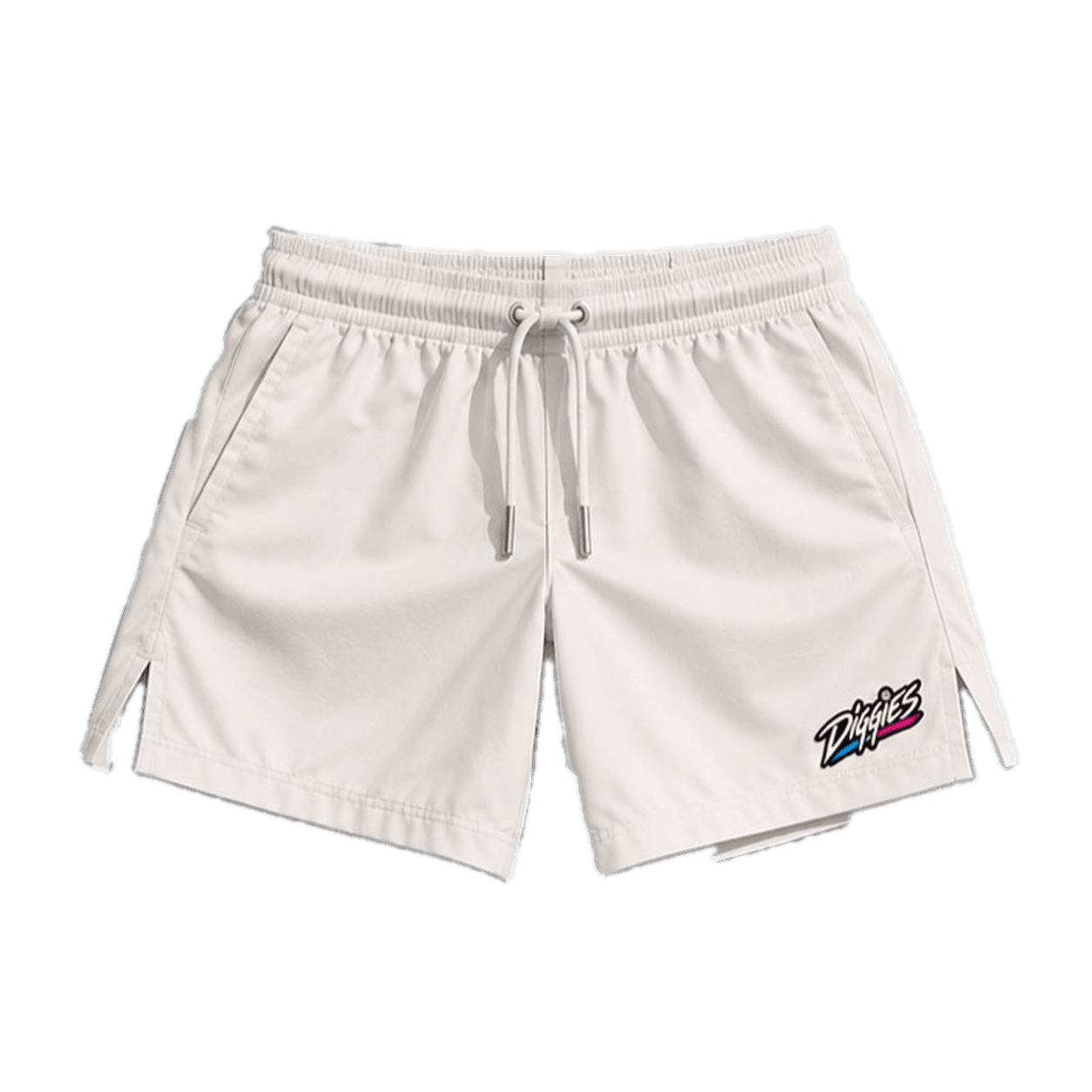 White Diggies beach-volleyball performance shorts, front view